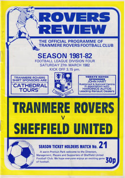 Tranmere Rovers v Sheffield United Match Programme 1982-03-27